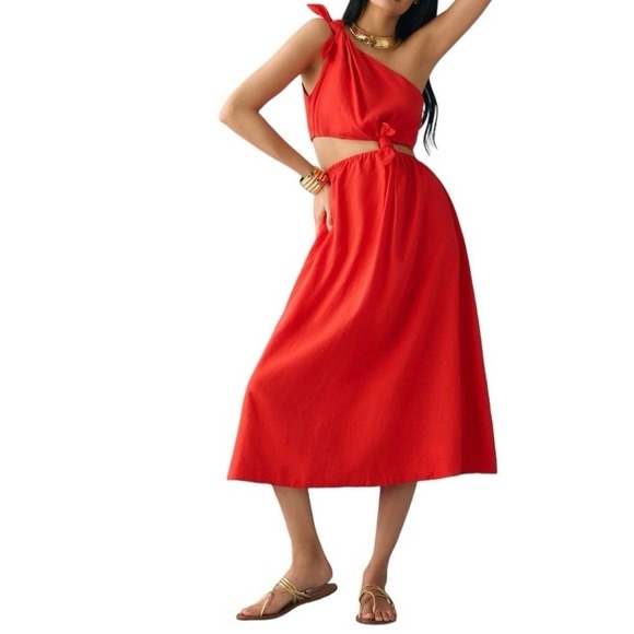 chinese dress ladies Amazon Garden linen blend midi dress with waist cut-outs - FARM RIO - MULTI  COLOURED